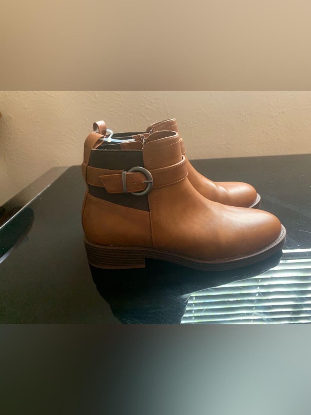 Dolce Vita Cognac Brown Leather Ankle Booties with Buckle